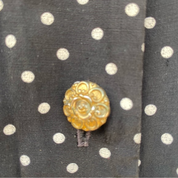 Vintage 80’s black and white polka dot midi dress, size medium, gold buttons - Picture 3 of 12